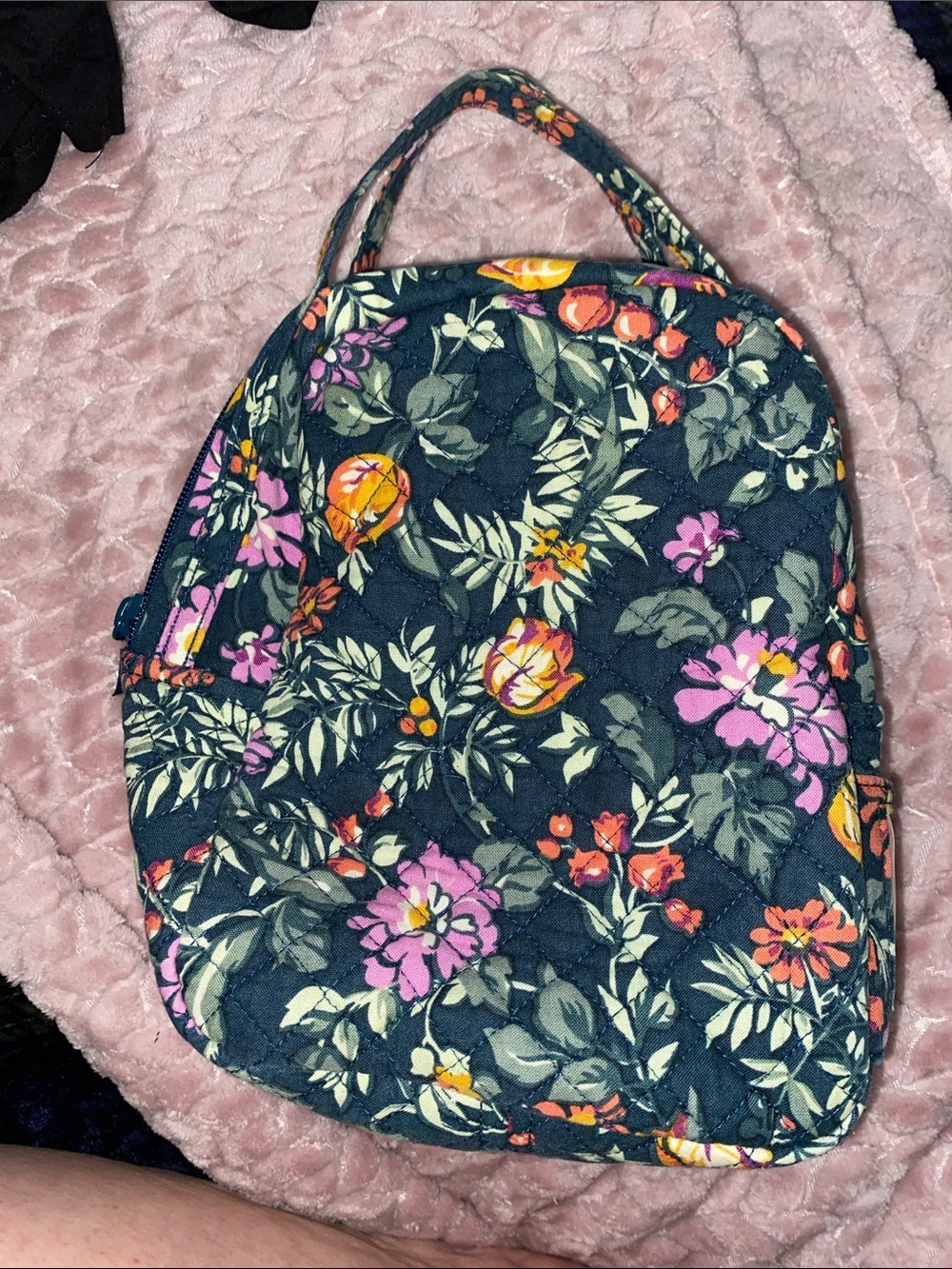 Vera Bradley Navy Quilted insulated lunchbox  Pink & Orange Floral Print cotton